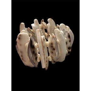 2” Wide Authentic Cowrie Shell Elastic Cuff Bracelet Boho